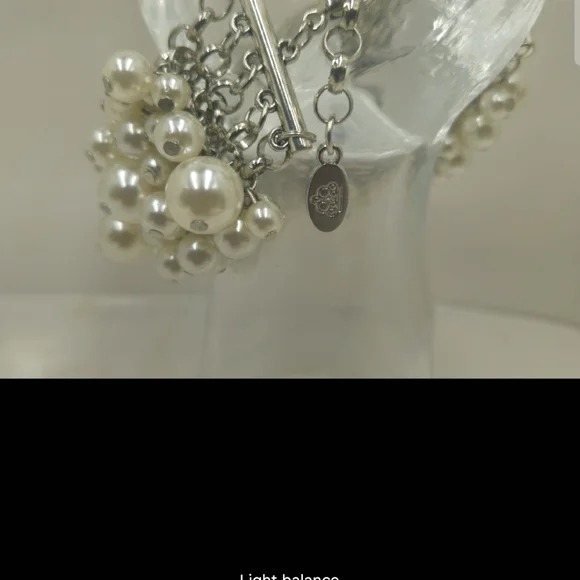 Vintage Aura Faux Cluster Pearl Rhinestone Silver Tone Link Bracelet - Picture 4 of 16